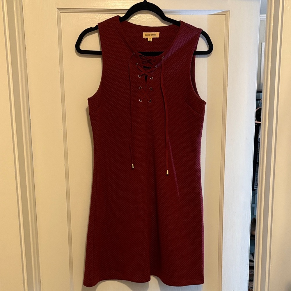 Black Swan Women's Burgundy Lace-Up Mini Dress